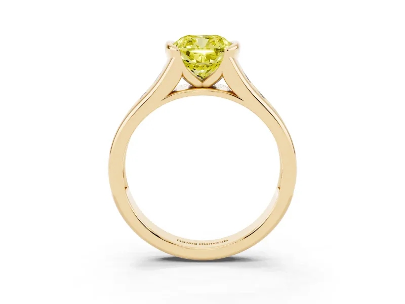 Cushion Cut Half Bezel Engagement Ring Setting for a Fancy Yellow Lab-Grown Diamond | Yellow Gold