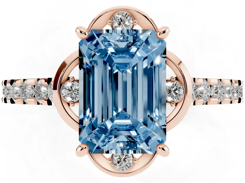Emerald Cut Floral Petal Engagement Ring Setting for a Fancy Blue Lab-Grown Diamond | Petal Accents | Rose Gold