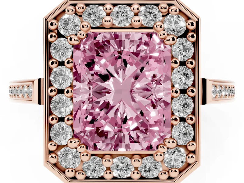 Radiant Cut Halo Engagement Ring Setting for a Fancy Pink Lab-Grown Diamond | Polished Halo Rim | Rose Gold