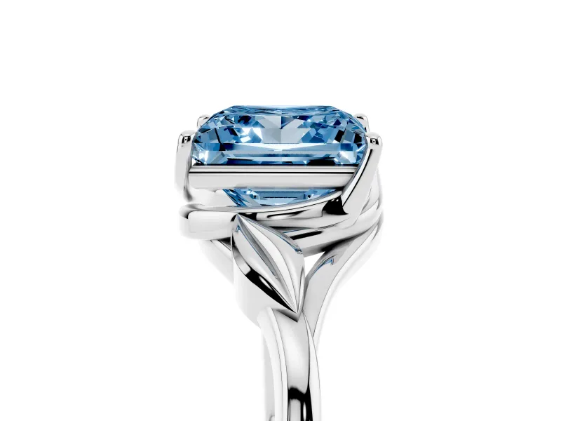Princess Cut Leaf Bypass Solitaire Engagement Ring Setting for a Fancy Blue Lab-Grown Diamond | Sterling Silver