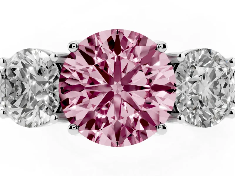 Round Vintage Three Stone Engagement Ring Setting for a Fancy Pink Lab-Grown Diamond | Sterling Silver