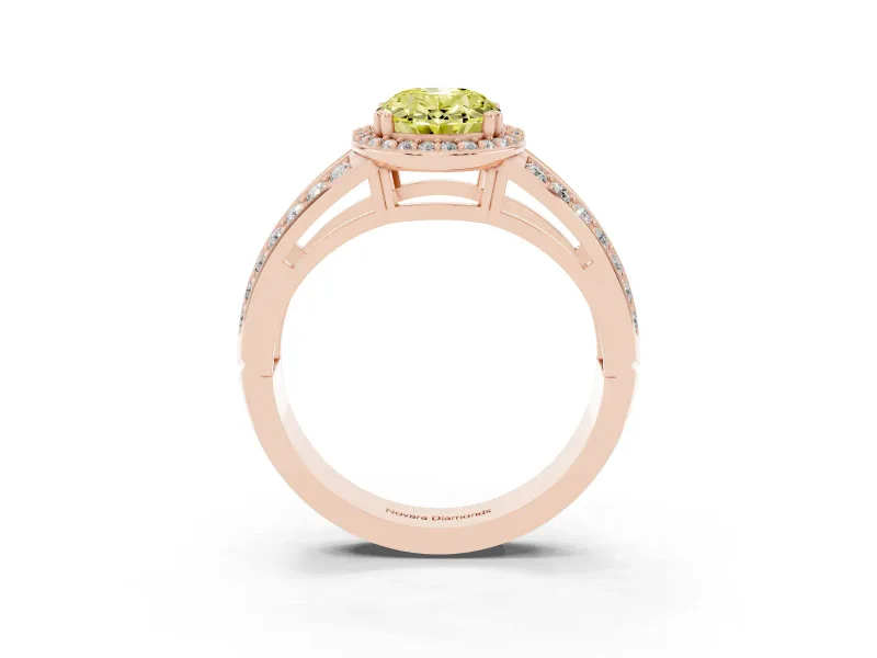 Oval Halo Engagement Ring Setting for a Fancy Yellow Lab-Grown Diamond | Split Shank | Rose Gold