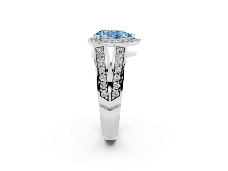 Pear-Shaped Halo Engagement Ring Setting for a Fancy Blue Lab-Grown Diamond | Split Shank | Platinum