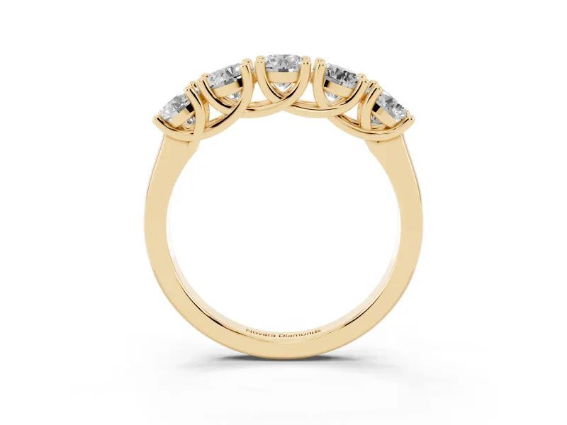 Five-Stone Round Diamond Wedding Band Set in Yellow gold with Prong Setting