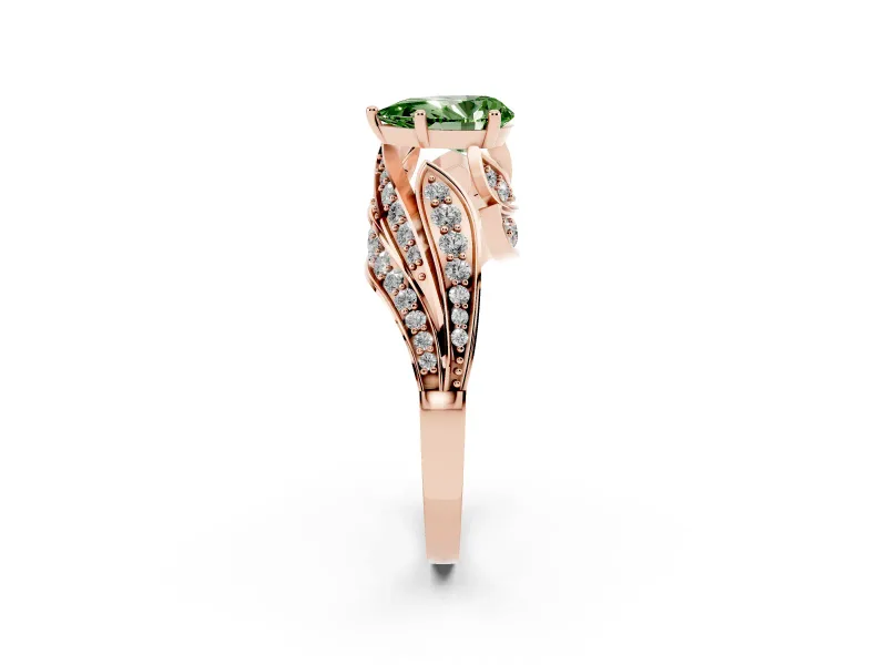 Fancy Green Pear Cut Diamond Solitaire Ring Set in Rose gold with Layered Twist Pavé Band
