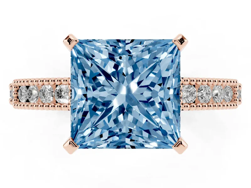 Princess Cut Vintage Pavé Engagement Ring Setting for a Fancy Blue Lab-Grown Diamond | Rose Gold