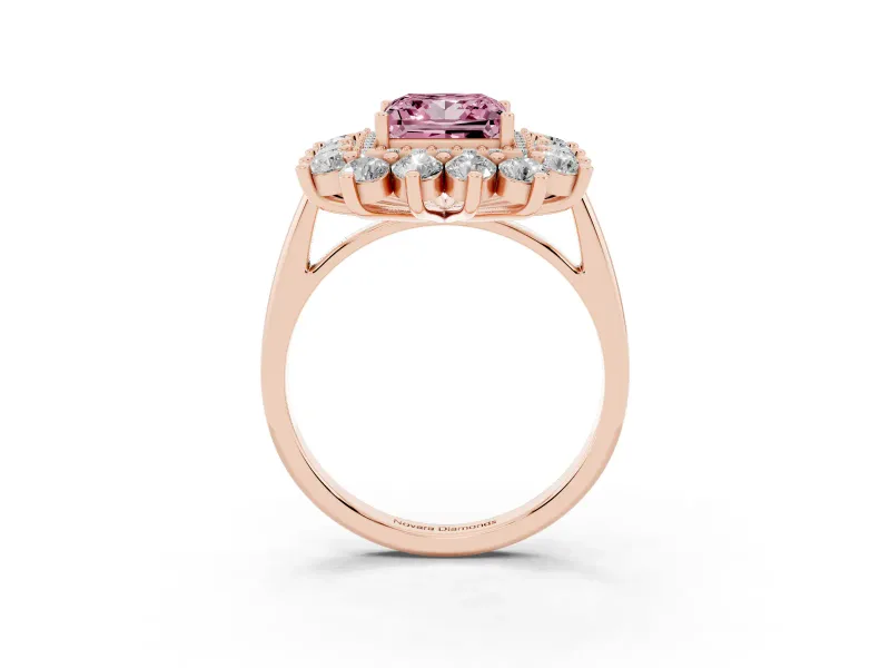 Princess Cut Floral Double Halo Engagement Ring Setting for a Fancy Pink Lab-Grown Diamond | Plain Band | Rose Gold