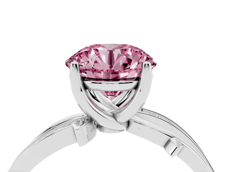 Fancy Pink Round Cut Diamond Pavé Twist Band Solitaire Ring Set in White gold with Prong Setting