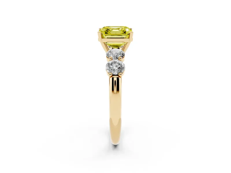 Asscher Cut Five Stone Engagement Ring Setting for a Fancy Yellow Lab-Grown Diamond | Plain Band | Yellow Gold