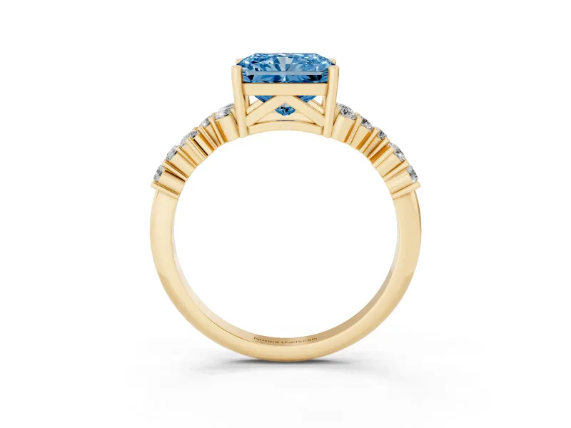 Radiant Cut Accented Engagement Ring Setting for a Fancy Blue Lab-Grown Diamond | Yellow Gold