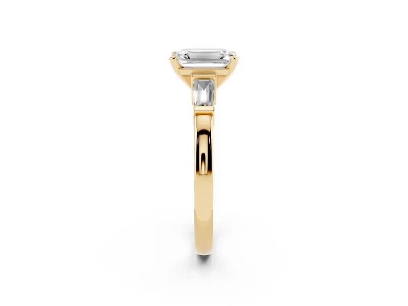Emerald Cut Three-Stone Engagement Ring Setting | Tapered Baguettes | Yellow Gold