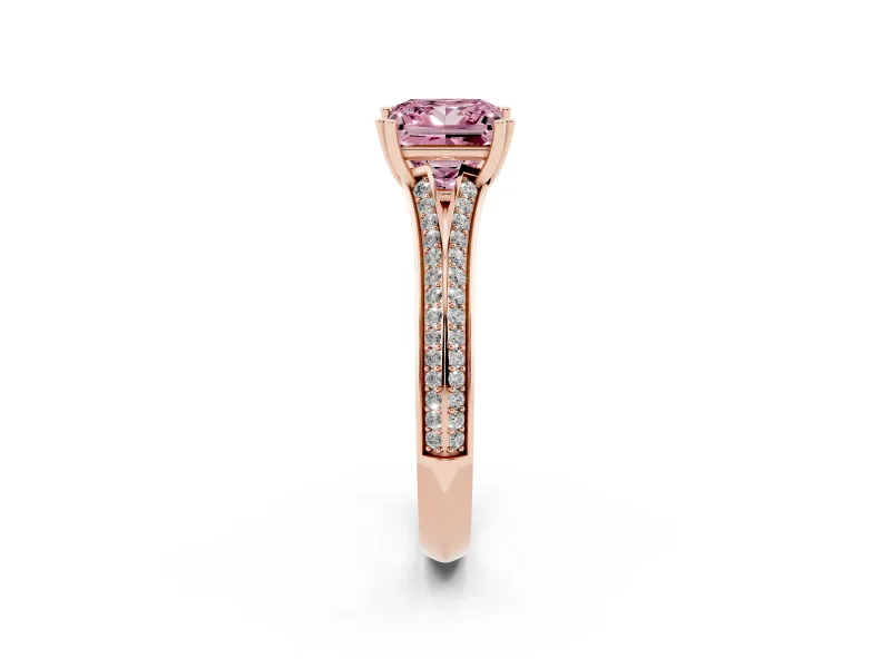 Princess Cut Split Shank Engagement Ring Setting for a Fancy Pink Lab-Grown Diamond | Pave Band | Rose Gold