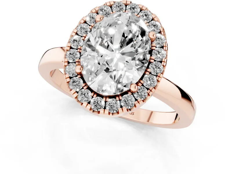 Oval Thin Halo Engagement Ring Setting | Plain Polished Band | Rose Gold
