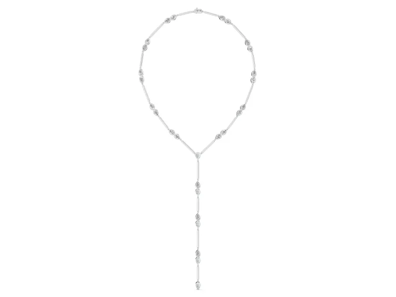 Pear-Shaped Lab-Grown Diamond Bezel Station Lariat Necklace | Polished Bar Links | White Gold