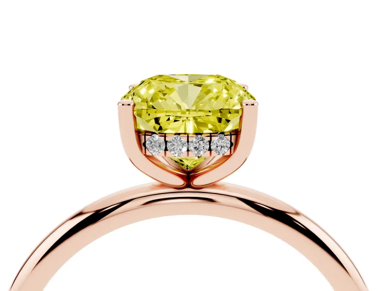 Cushion Cut Hidden Halo Engagement Ring Setting for a Fancy Yellow Lab-Grown Diamond | Plain Band | Rose Gold