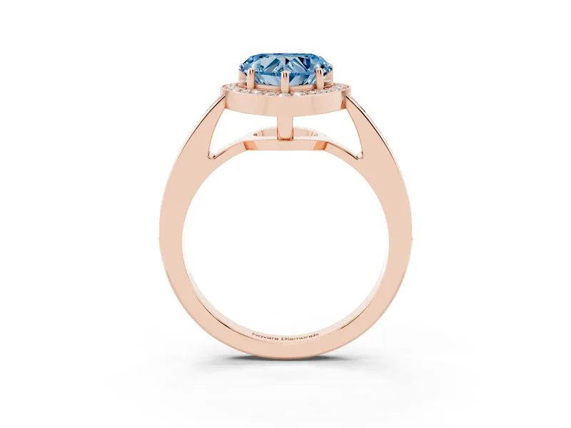 Heart-Shaped Framed Halo Engagement Ring Setting for a Fancy Blue Lab-Grown Diamond | Rose Gold