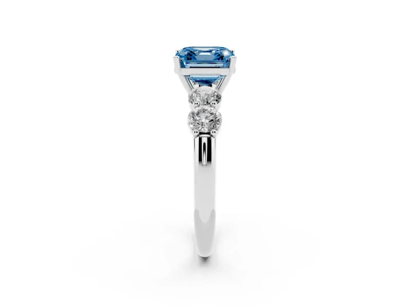 Asscher Cut Five Stone Engagement Ring Setting for a Fancy Blue Lab-Grown Diamond | Prong Set Side Stones | Platinum