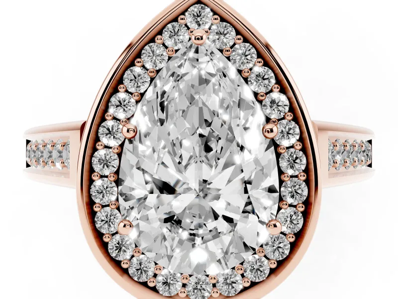 Pear-Shaped Halo Engagement Ring Setting | Polished Outer Rim | Rose Gold