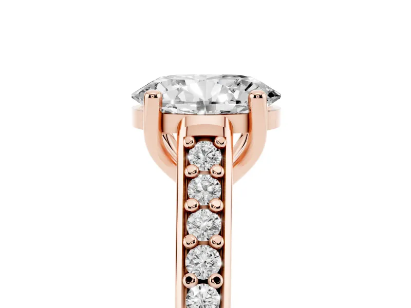 Oval Graduated Pave Cathedral Solitaire Engagement Ring Setting | Scroll Cut-Outs | Rose Gold