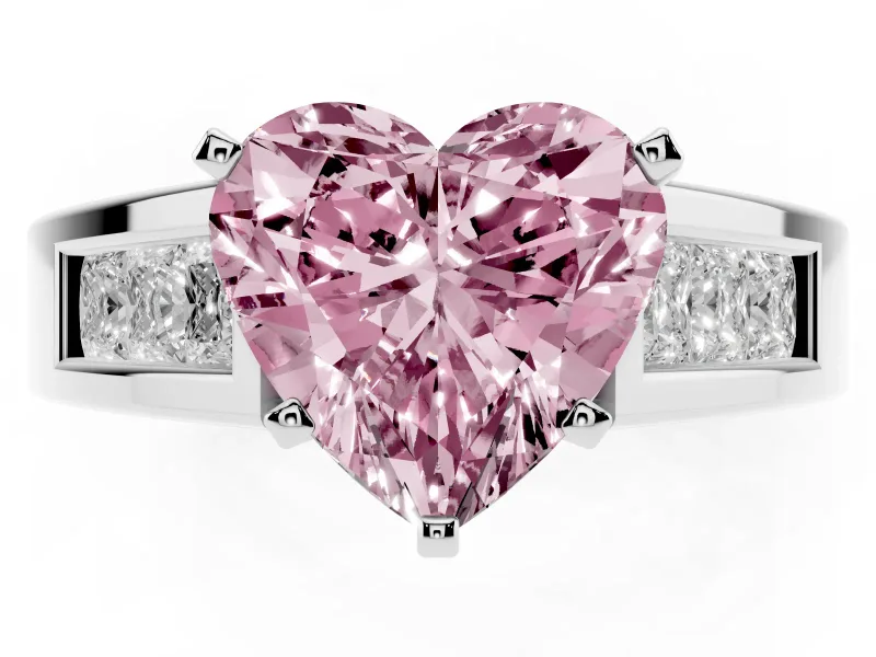 Heart-Shaped Channel-Set Engagement Ring Setting for a Fancy Pink Lab-Grown Diamond | Platinum