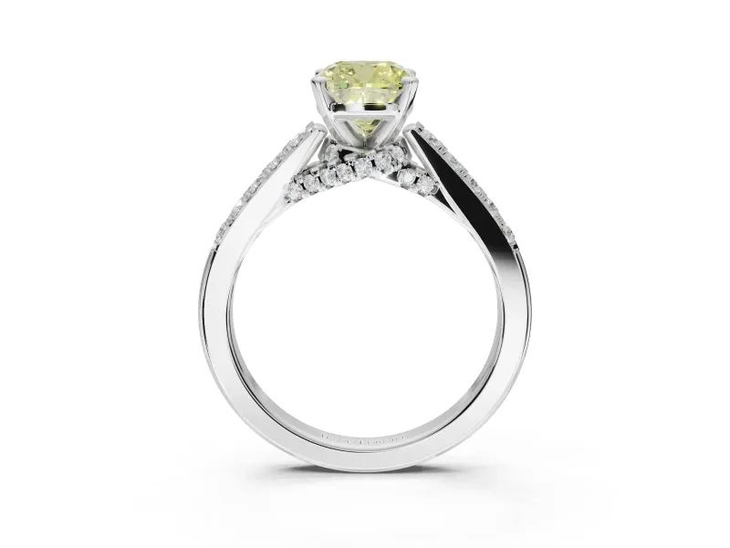 Cushion Cut Pavé Engagement Ring Setting for a Fancy Yellow Lab-Grown Diamond | Crossover Gallery | Sterling Silver