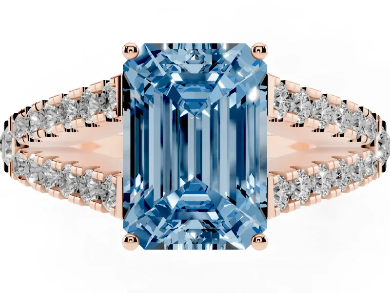 Emerald Cut Graduated Split Shank Engagement Ring Setting for a Fancy Blue Lab-Grown Diamond | Rose Gold
