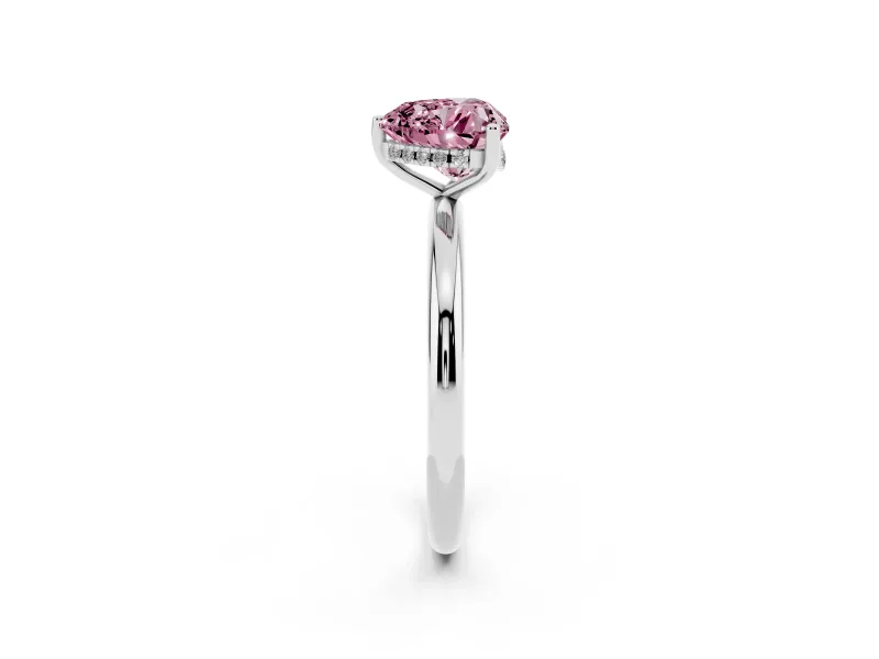 Fancy Pink Heart Cut Diamond Solitaire Engagement Ring Set in Platinum with Prong Setting and Polished Band
