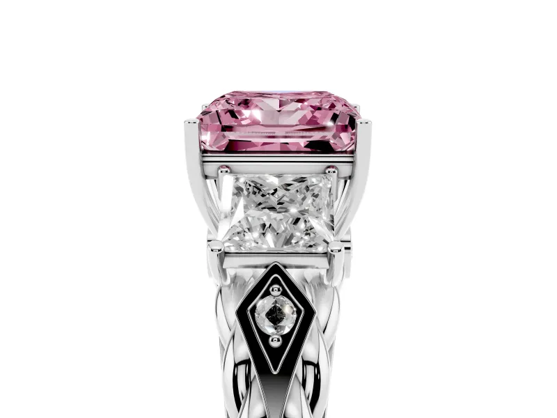 Fancy Pink Princess Cut Diamond Three-Stone Ring Set in Silver with Braided Band