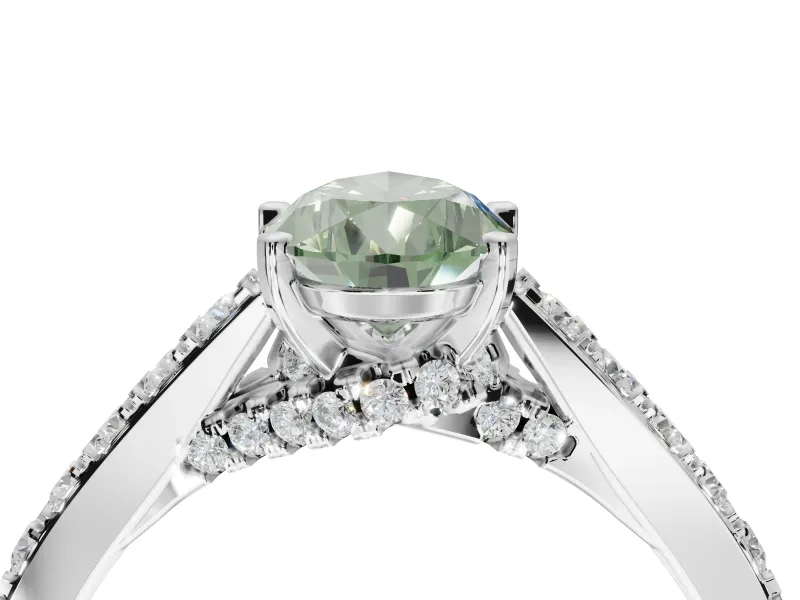 Pear-Shaped Pavé Engagement Ring Setting for a Fancy Green Lab-Grown Diamond | Crossover Gallery | Sterling Silver