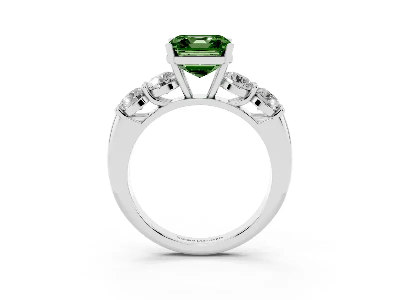Asscher Cut Five Stone Engagement Ring Setting for a Fancy Green Lab-Grown Diamond | Prong Set Side Stones | Platinum