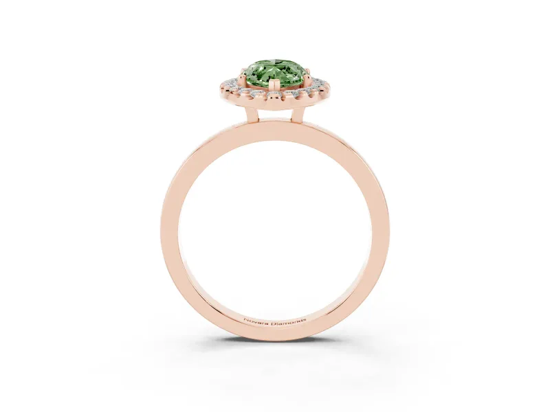 Marquise Thin Halo Engagement Ring Setting for a Fancy Green Lab-Grown Diamond | Plain Polished Band | Rose Gold