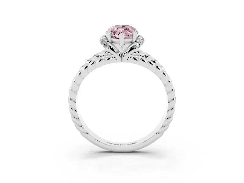 Fancy Pink Marquise Cut Diamond Halo Ring Set in White gold with Twisted Band and Prong Setting