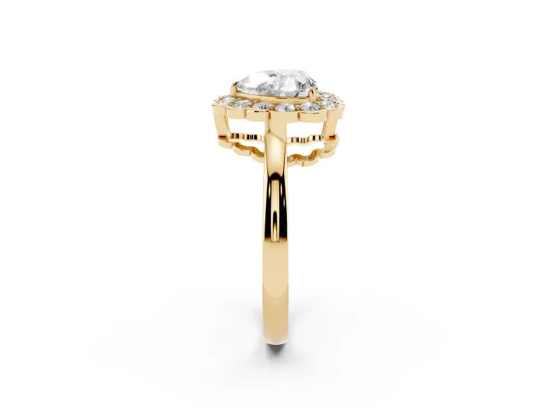 Heart-Shaped Scalloped Cluster Halo Engagement Ring Setting | Plain Band | Yellow Gold