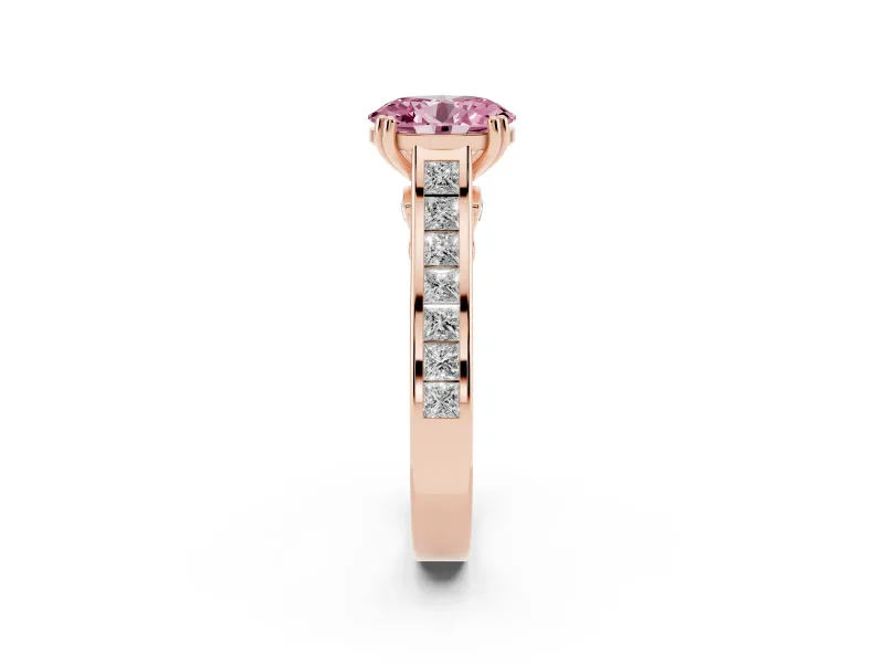 Oval Cathedral Channel Set Engagement Ring Setting for a Fancy Pink Lab-Grown Diamond | Double Claw Prongs | Rose Gold