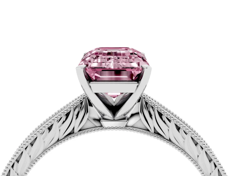 Emerald Cut Engraved Engagement Ring Setting for a Fancy Pink Lab-Grown Diamond | White Gold