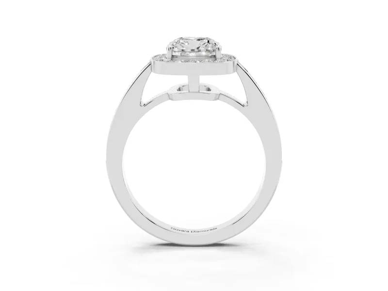 Cushion Cut Diamond Halo Pavé Engagement Ring Set in White gold with Bezel Setting
