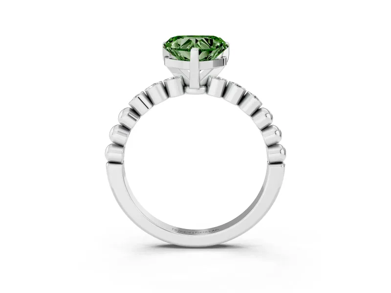 Fancy Green Heart Cut Diamond Solitaire Engagement Ring Set in Platinum with Bezel Accents on Beaded Band