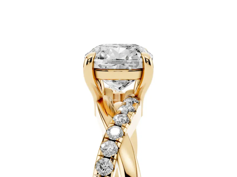 Cushion Cut Pavé Twist Engagement Ring Setting | Crossover Band | Yellow Gold