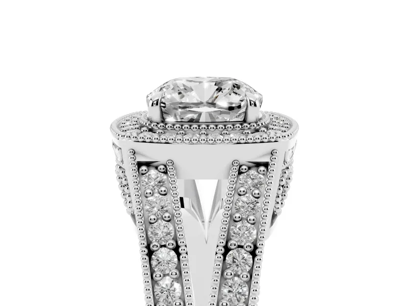 Cushion Cut Vintage Milgrain Halo Engagement Ring Setting | Pave Split Shank | Sterling Silver