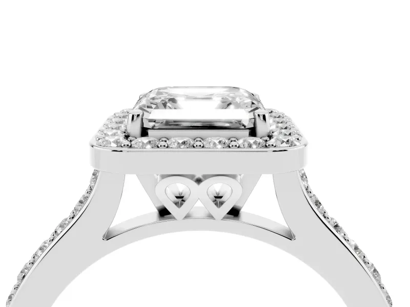 Asscher Cut Pavé Halo Engagement Ring Setting | White Gold