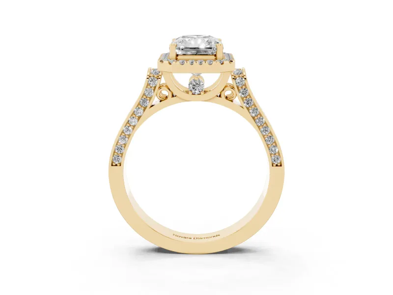 Radiant Cut Halo Engagement Ring Setting | Pavé Panel Shoulders | Yellow Gold