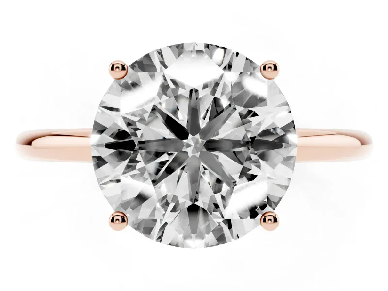 Round Cut Diamond Solitaire Engagement Ring Set in Rose gold with Thin Band and Prong Setting