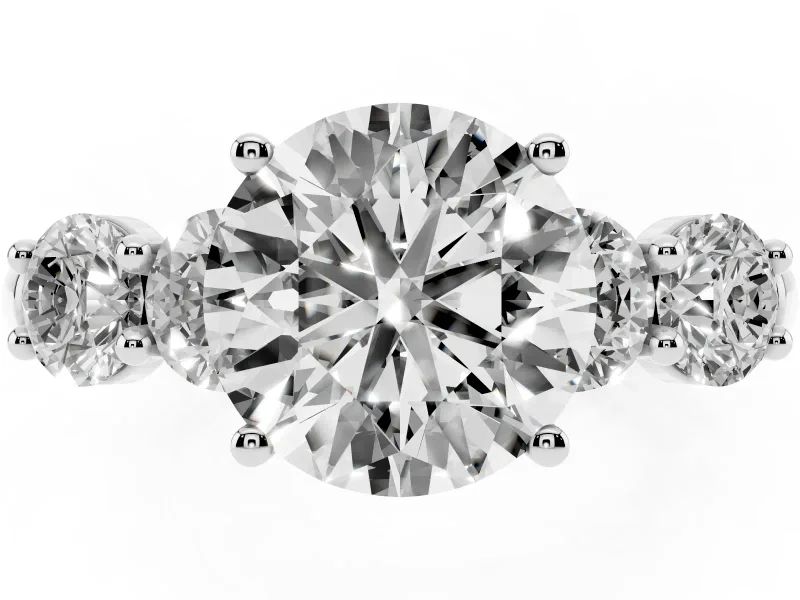 Round Five Stone Engagement Ring Setting | Prong Set Side Stones | Sterling Silver