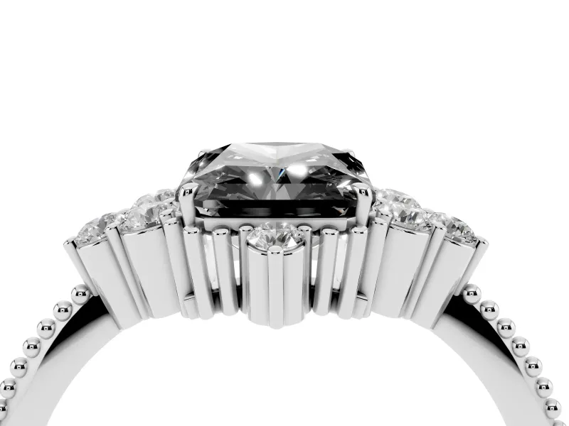 Radiant Cut Cluster Engagement Ring Setting for a Black Center | Beaded Edges | Sterling Silver