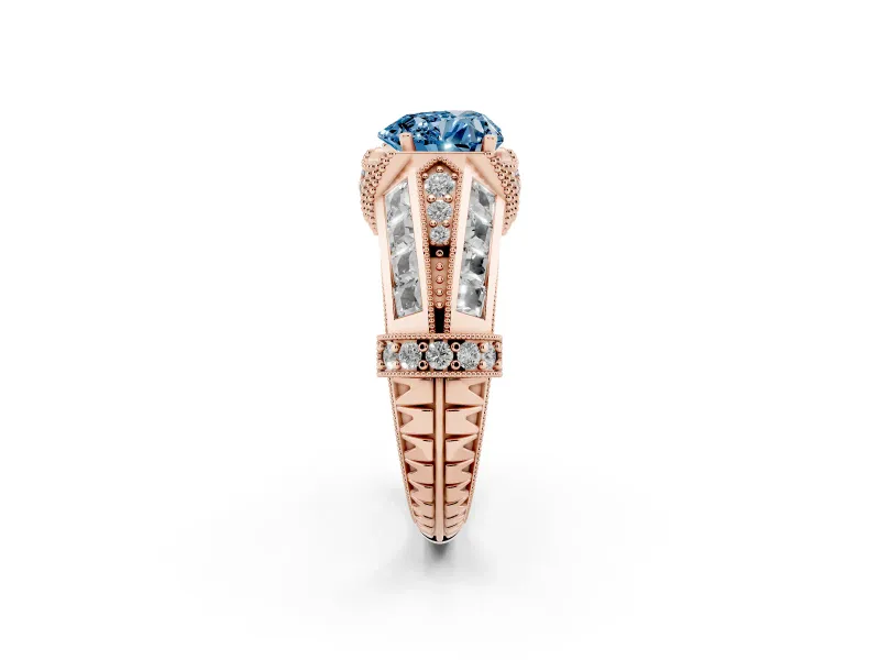 Heart-Shaped Vintage Milgrain Engagement Ring Setting for a Fancy Blue Lab-Grown Diamond | Hidden Halo | Rose Gold