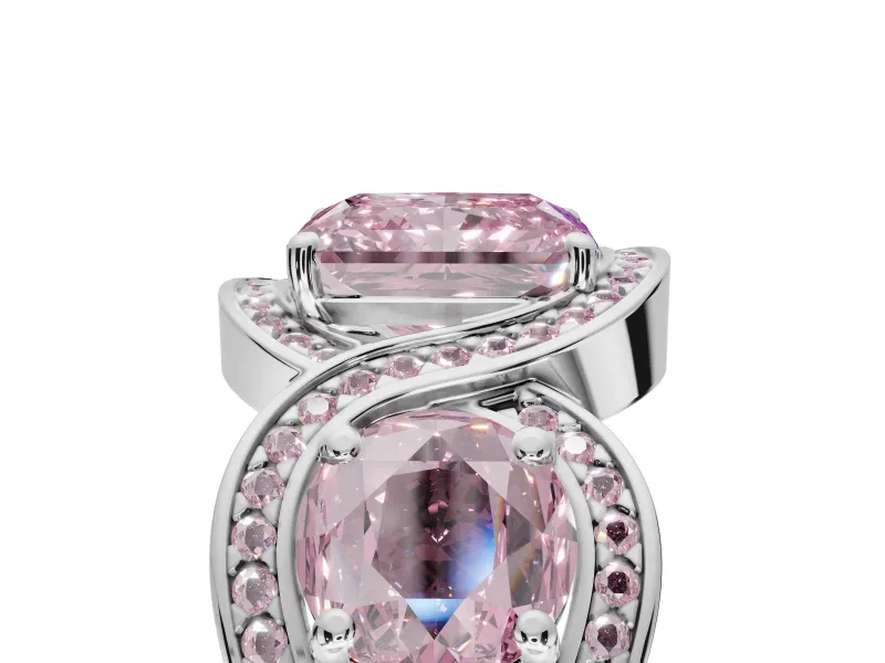 Radiant Cut Three Stone Engagement Ring Setting for a Fancy Pink Lab-Grown Diamond | Pavé Wave Band | Sterling Silver
