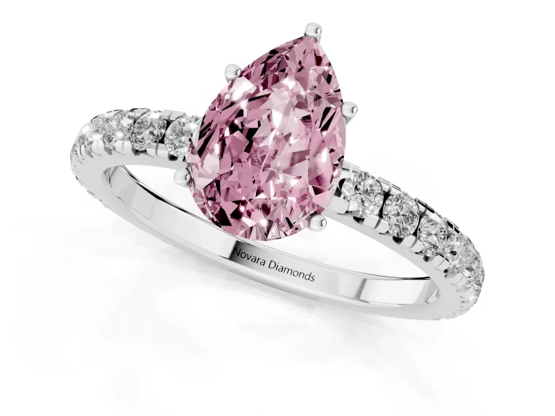 Pear-Shaped Pave Solitaire Engagement Ring Setting for a Fancy Pink Lab-Grown Diamond | Shared Prong Band | White Gold