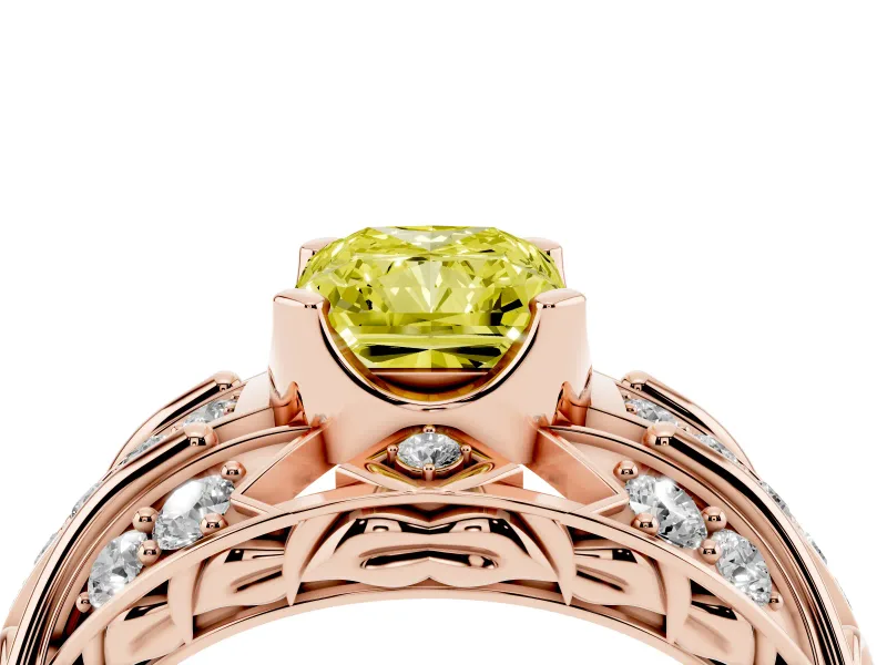 Radiant Cut Art Deco Engagement Ring Setting for a Fancy Yellow Lab-Grown Diamond | Rose Gold