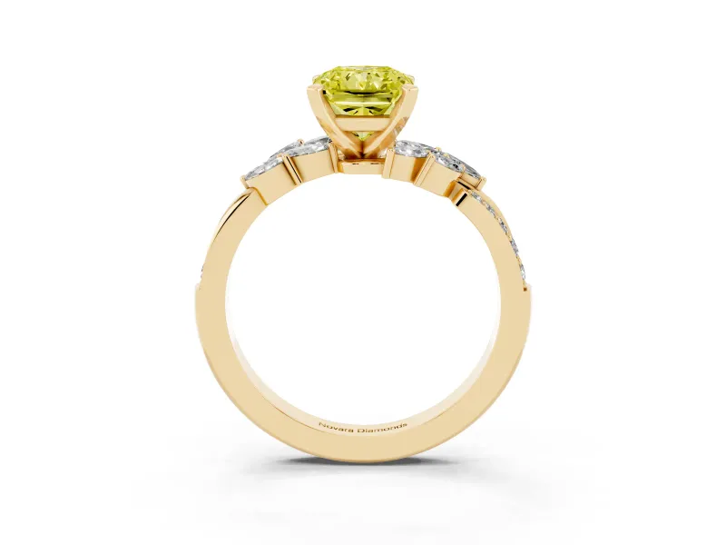 Radiant Cut Floral Engagement Ring Setting for a Fancy Yellow Lab-Grown Diamond | Marquise Side Stones | Yellow Gold