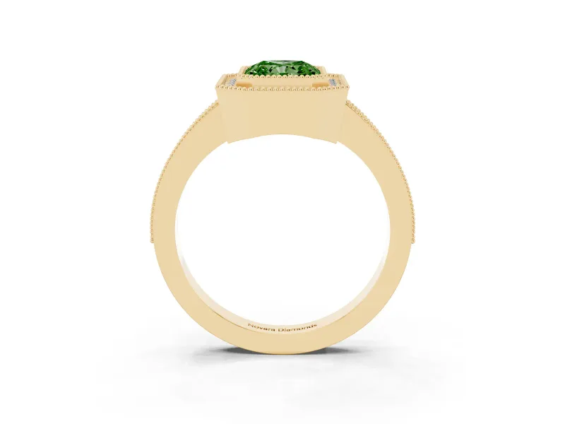 Radiant Cut Halo Engagement Ring Setting for a Fancy Green Lab-Grown Diamond | Yellow Gold - Design NV-24886